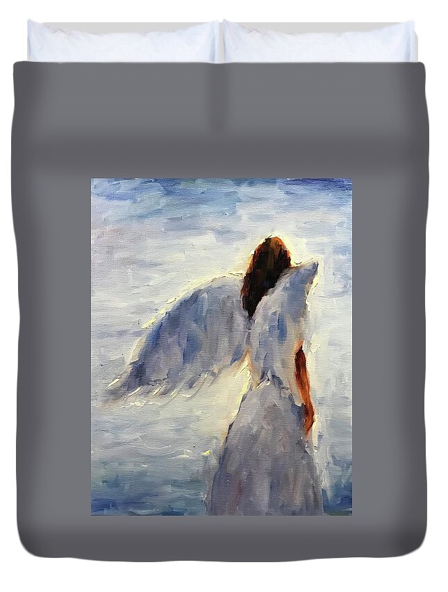 Angel Duvet Cover featuring the painting Prayers by Ashlee Trcka
