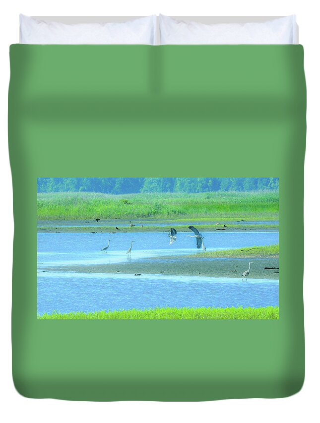 Great Herons Duvet Cover featuring the photograph Prehistoric #2 by Addison Likins