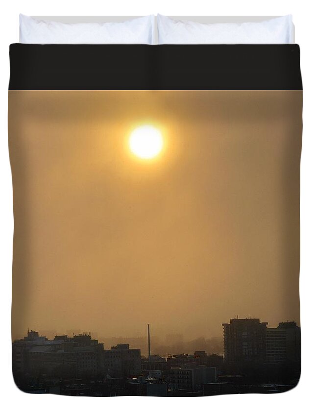 Sun Duvet Cover featuring the photograph Prelude to a blizzard by Stephanie Moore