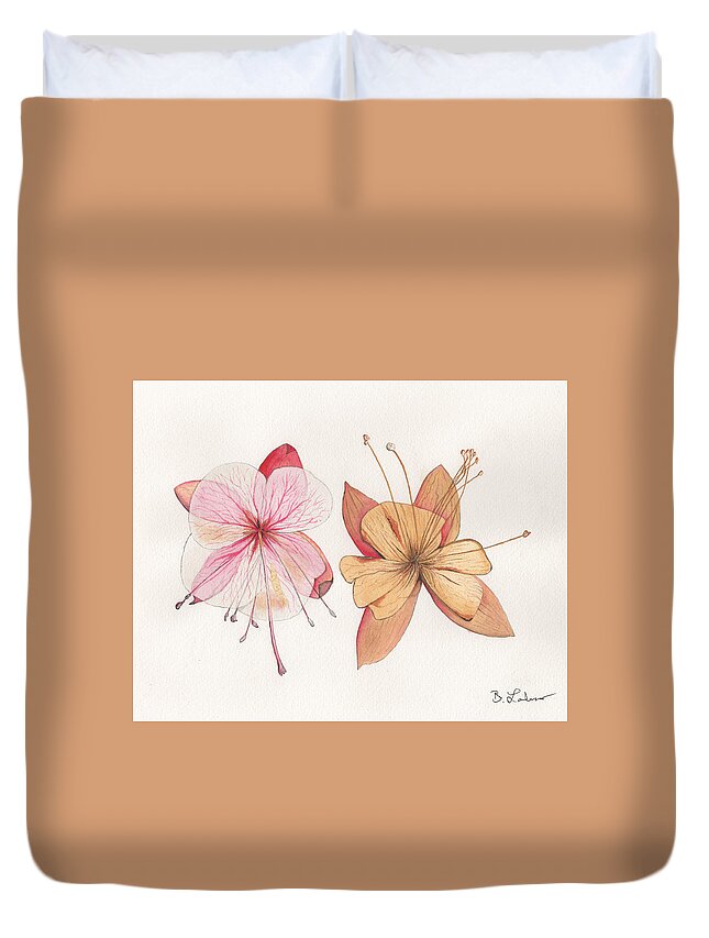 Pressed Flowers Watercolor Painting Duvet Cover featuring the painting Pressed Flowers from a Book by Bob Labno