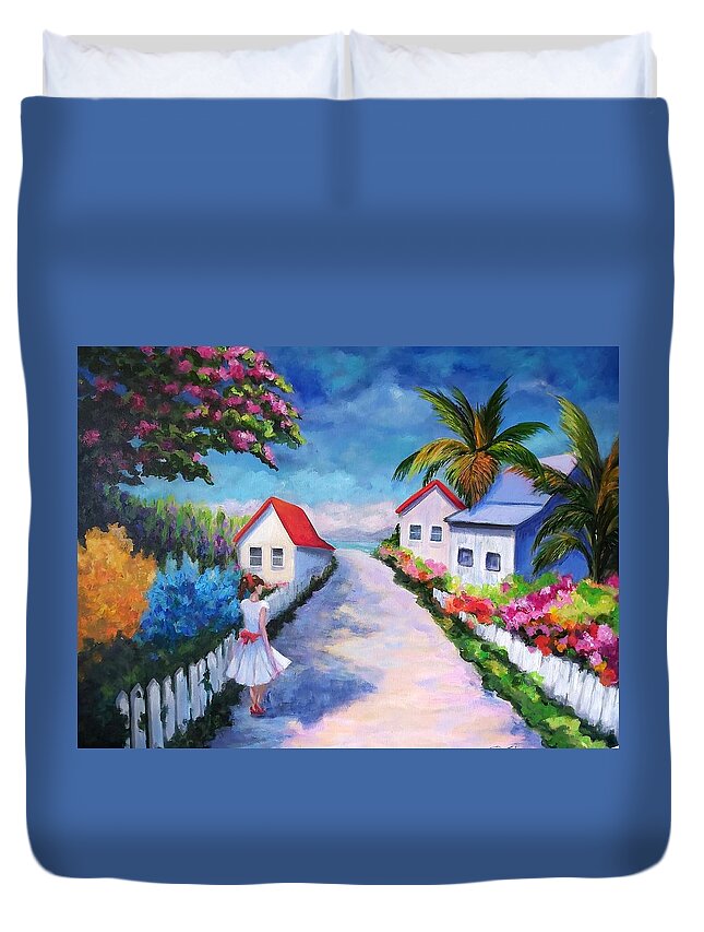 Landscape Duvet Cover featuring the painting Pretty in Paradise by Rosie Sherman