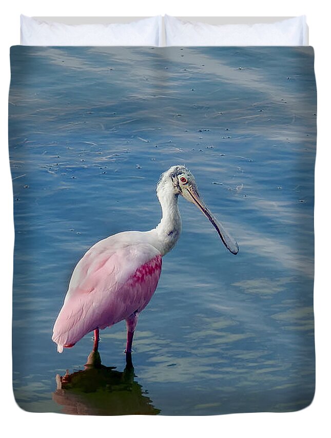 Spoonbill Duvet Cover featuring the photograph Pretty in Pink by Laura Putman