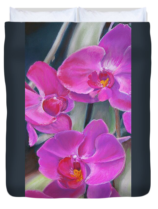 Orchids Duvet Cover featuring the pastel Pretty in Pink by MaryJo Clark
