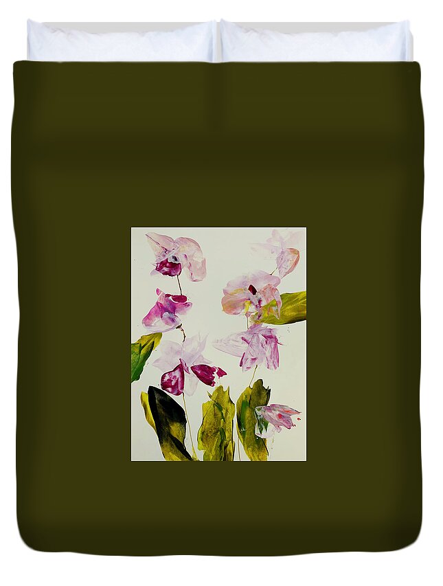 Encaustic Duvet Cover featuring the painting Pretty in Pink by Tommy McDonell