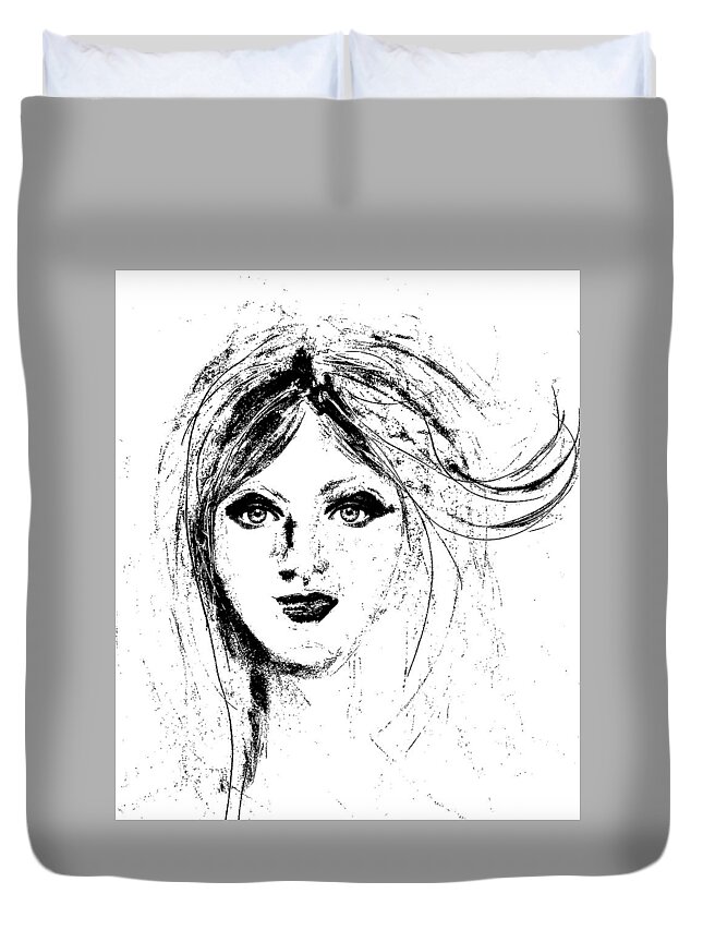Pretty Duvet Cover featuring the painting Pretty Lady Drawing Portraiture by Lisa Kaiser