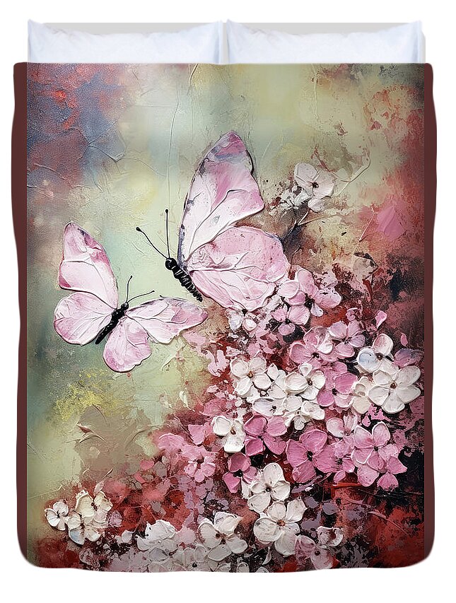 Pink Butterflies Duvet Cover featuring the painting Pretty Pink Butterflies by Tina LeCour