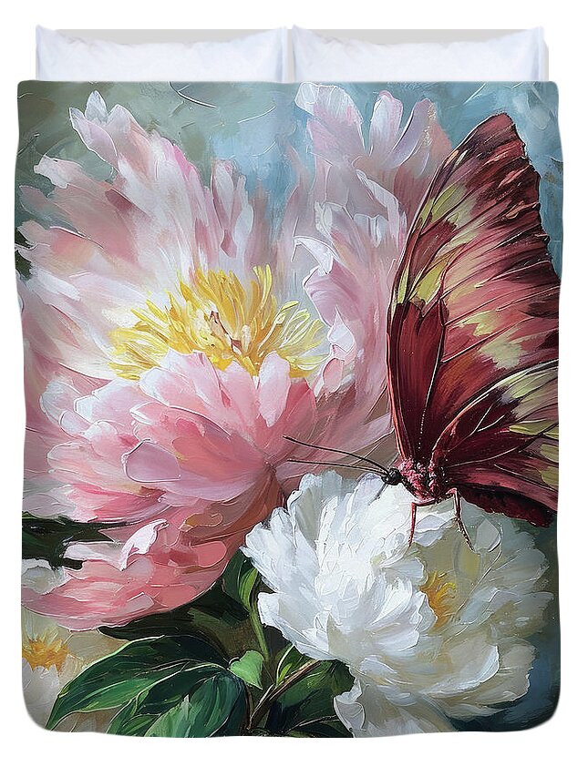 Butterfly Duvet Cover featuring the painting Pretty Pink Butterfly by Tina LeCour