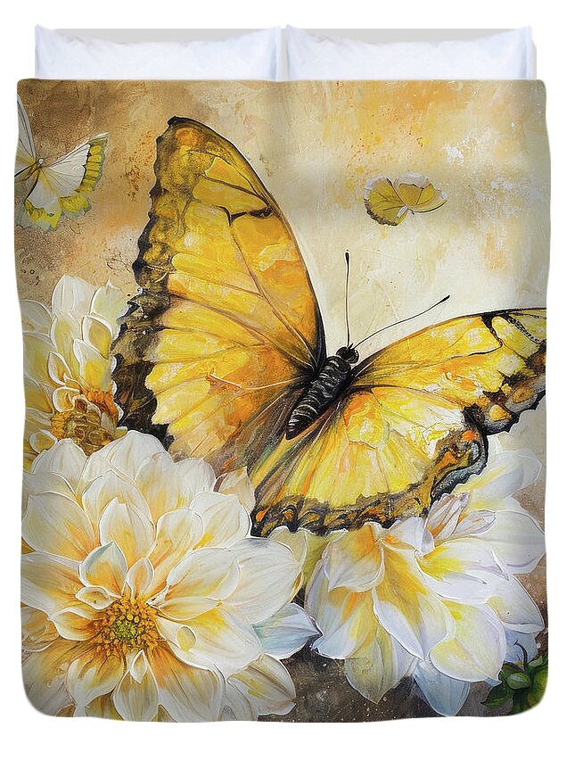 Butterfly Duvet Cover featuring the painting Pretty Yellow Butterfly by Tina LeCour