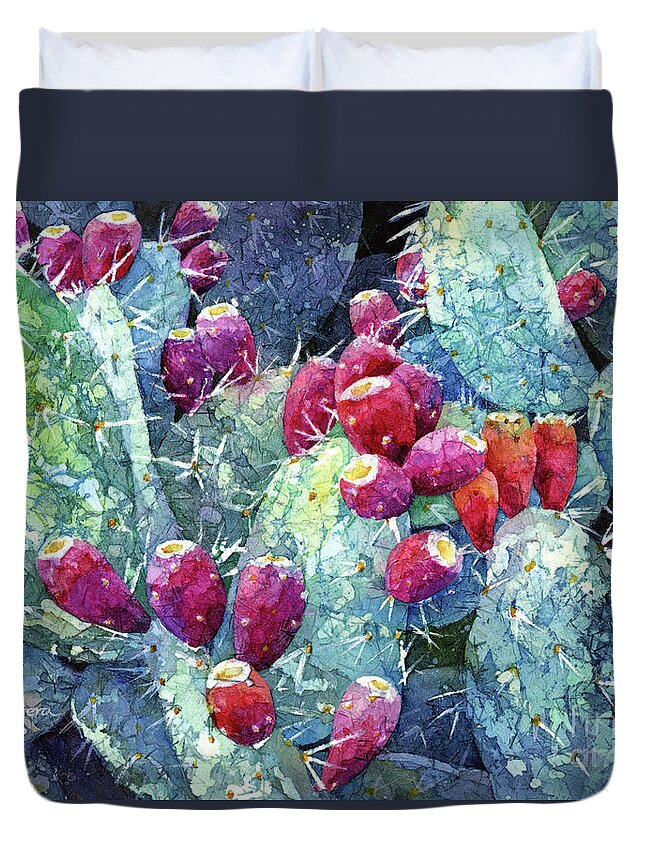 Cactus Duvet Cover featuring the painting Prickly Pear 2-Pastel Colors by Hailey E Herrera