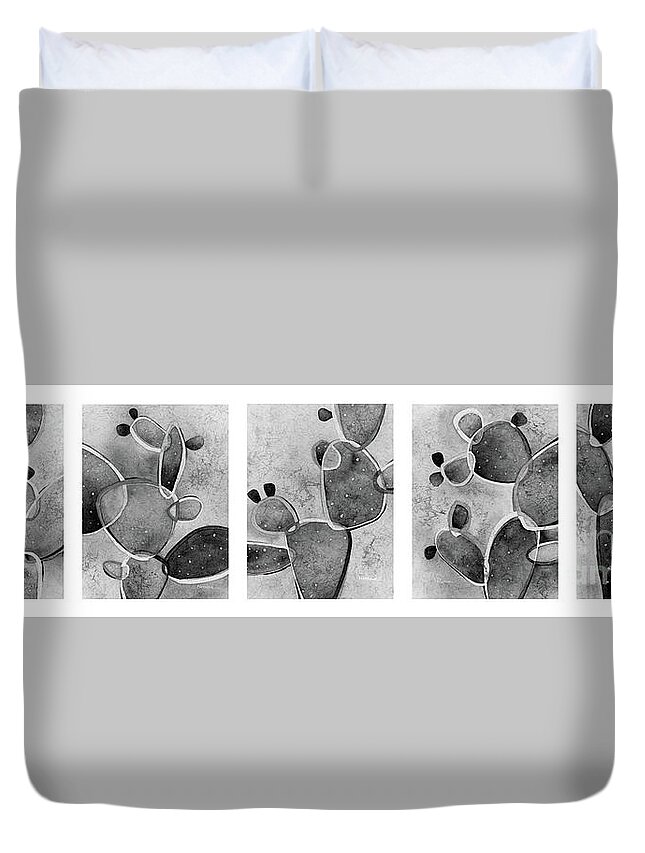 Cactus Duvet Cover featuring the painting Prickly Pizazz Series in Black and White by Hailey E Herrera