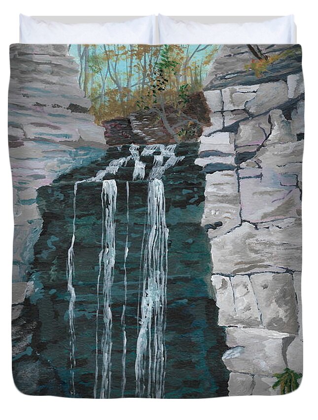Nature Duvet Cover featuring the painting Princess Falls by David Bigelow