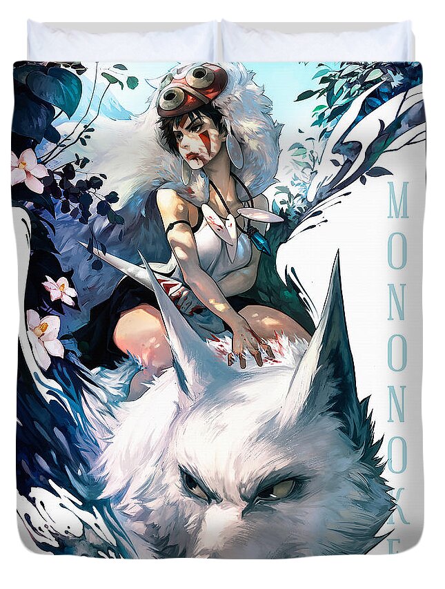 Anime Duvet Cover featuring the digital art Princess Mononoke by Barbara Del Rio