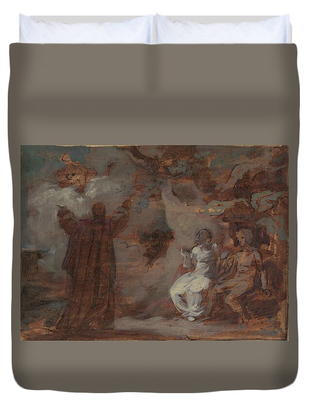 19th Century Duvet Cover featuring the drawing Prospero Conjuring a Masque for Ferdinand and Miranda by Robert Smirke