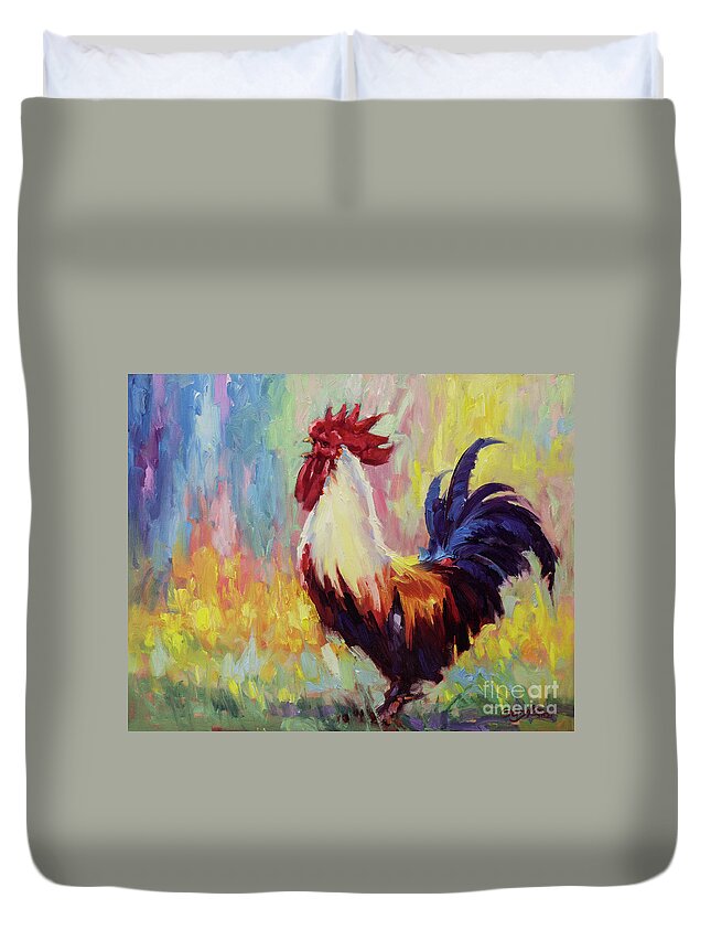 Roosters Original Rooster Oil Painting Gary Modern impressionism paintings Impressionistic Rooster Oil Painting Commission Original Oil Painting Impressionism Impressionist Painting Techniques Impressionist Style painting oil on Canvas Series Of Chicken Nature Feathers Proudness Rooster The Proud Rooster Walks Through The Tall Grass In Search Hens Animal Styles Impressionism Rooster farm chicken Original Impressionist Oil Painting landscape Richly Colored Textured Paint Stroke Unique Duvet Cover featuring the painting Proud Rooster Crowing in the Morning by Gary Kim