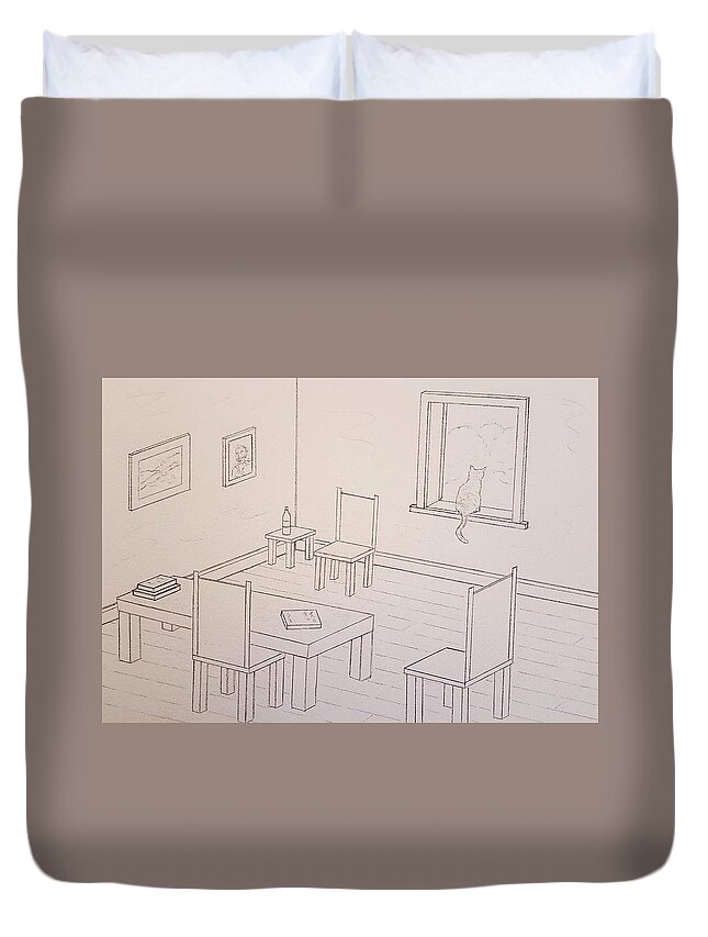 Sketch Duvet Cover featuring the drawing Provence Parlor by John Klobucher