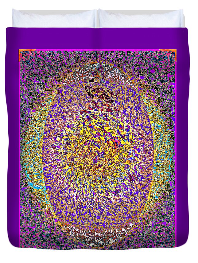 Psychedelic Duvet Cover featuring the digital art Psychedelic Glowing Oval with FireCenter by Lise Winne