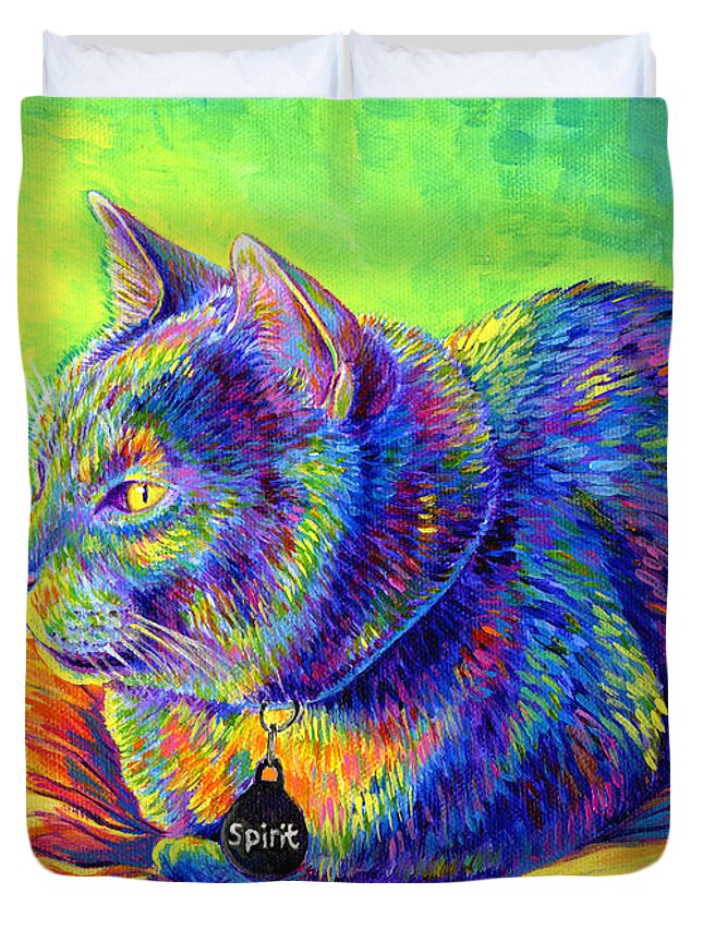 Cat Duvet Cover featuring the painting Psychedelic Spirit by Rebecca Wang