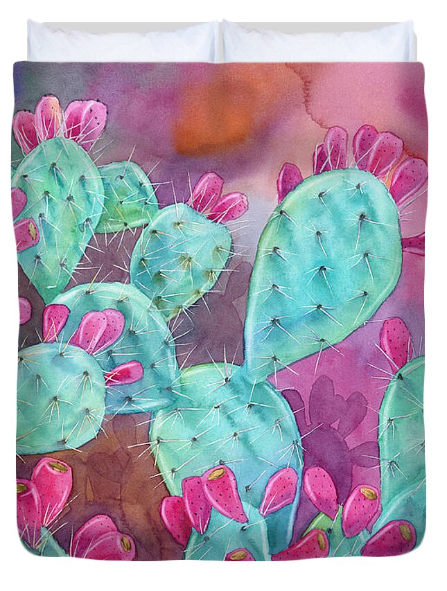 Opuntia Duvet Cover featuring the painting Psychodelic Opuntia by Espero Art