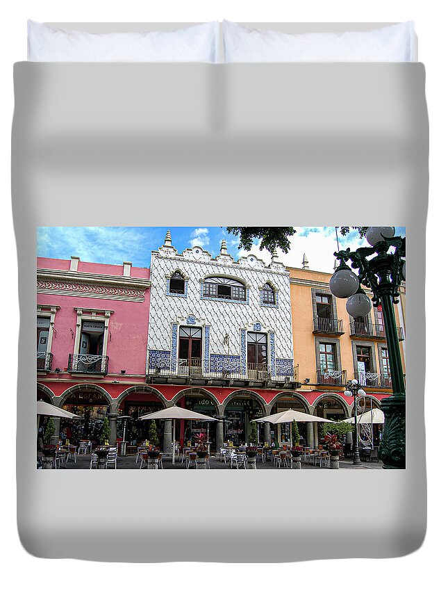 Puebla Duvet Cover featuring the photograph Puebla Street Scene by William Scott Koenig