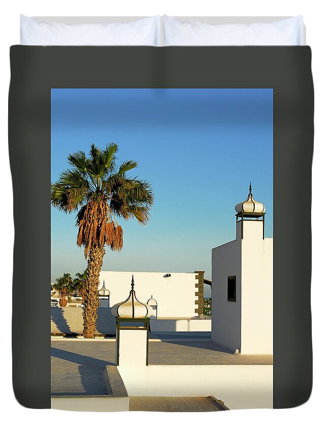 Architecture Duvet Cover featuring the photograph Puerto Del Carmen, Lanzarote, Canary islands, Spain by Severija Kirilovaite