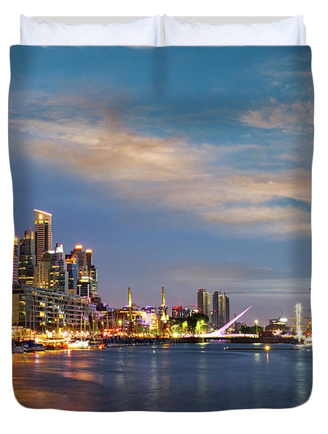 Puerto Madero Duvet Cover featuring the photograph Puerto Madero at night, Buenos Aires by Stella Levi