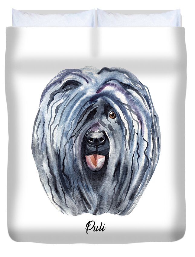 Dog Duvet Cover featuring the digital art Puli Dog Breeds by Sambel Pedes