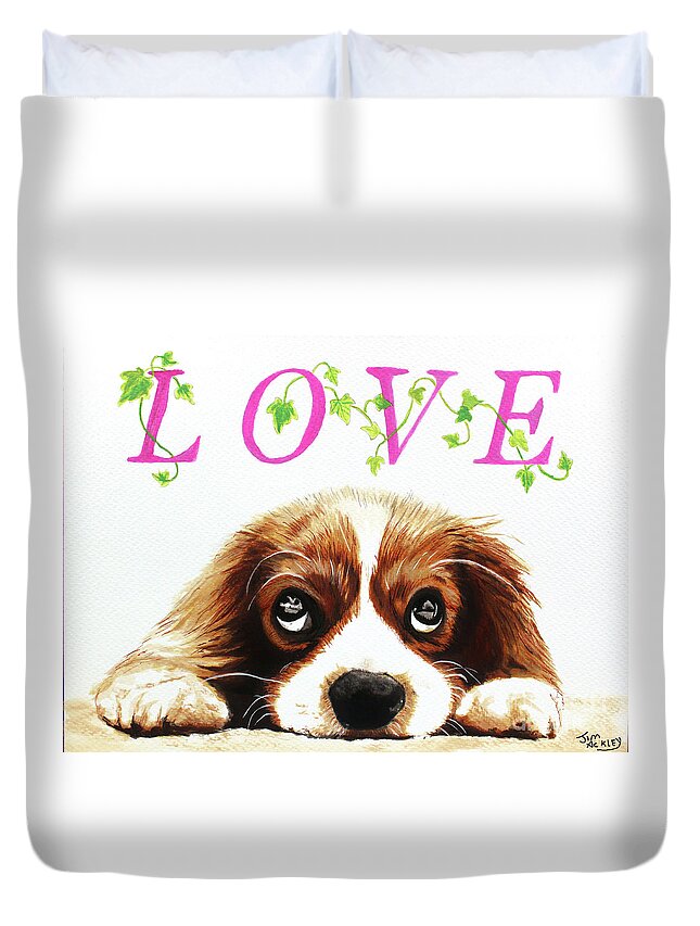 Painting Duvet Cover featuring the painting Puppy Love by James Ackley