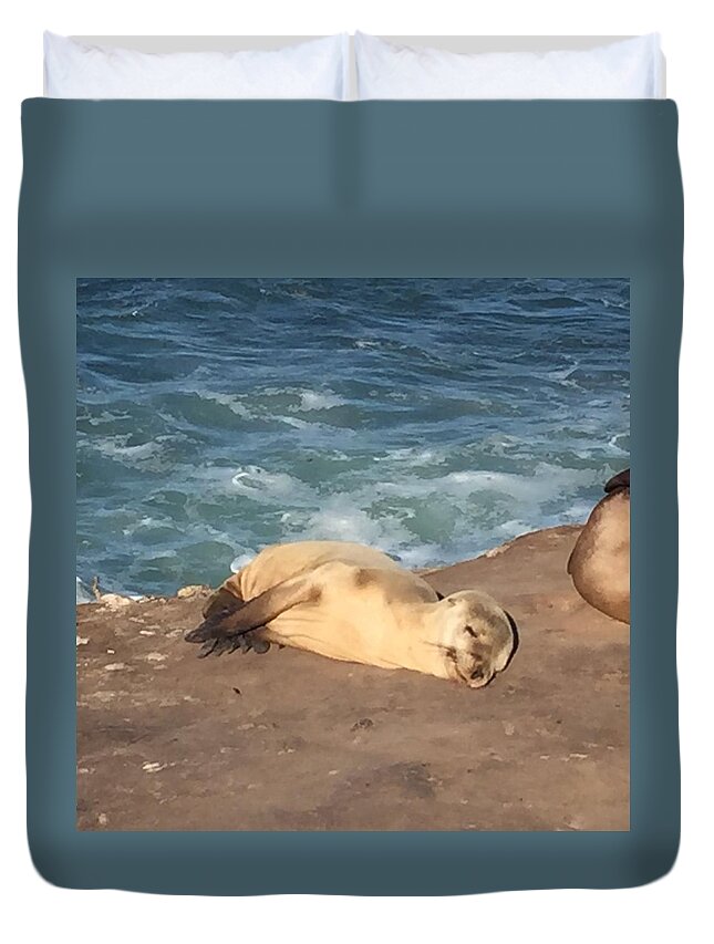 Seal Duvet Cover featuring the photograph Pure Contentment by Lisa White