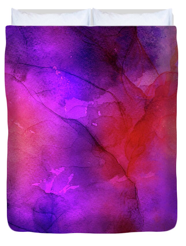 Purple Ink Painting Duvet Cover featuring the painting Purple, Blue, Red And Pink Fluid Ink Abstract Art Painting by Modern Art