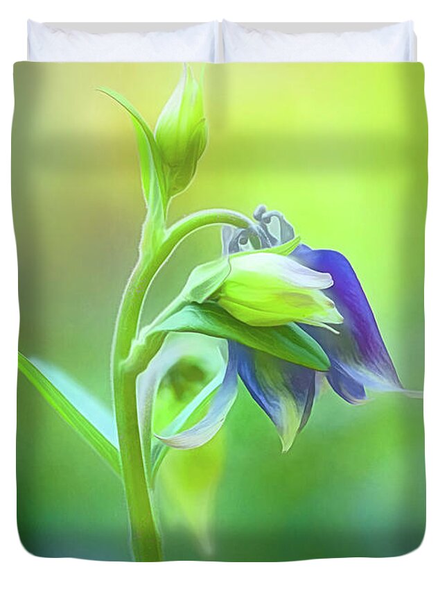 Purple Columbine Duvet Cover featuring the photograph Purple Columbine Bloom and Buds by Anita Pollak