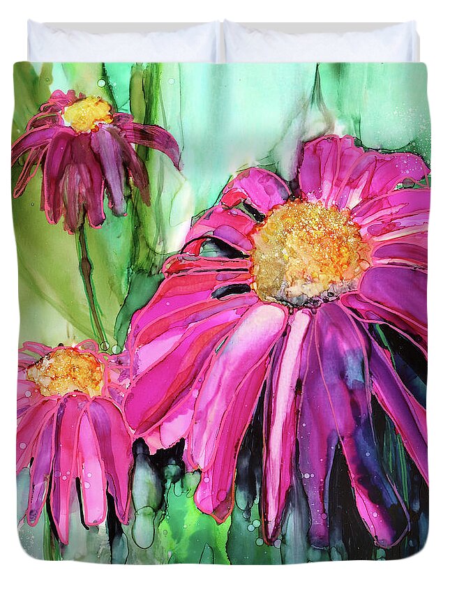  Duvet Cover featuring the painting Purple Coneflower by Julie Tibus