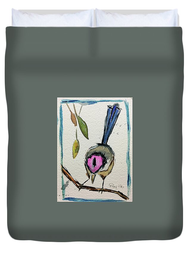 Grand Tit Duvet Cover featuring the painting Purple Crowned Fairy Wren by Roxy Rich
