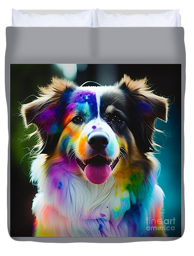 Ai Duvet Cover featuring the photograph Purple Dot Aussie by Cathy Donohoue