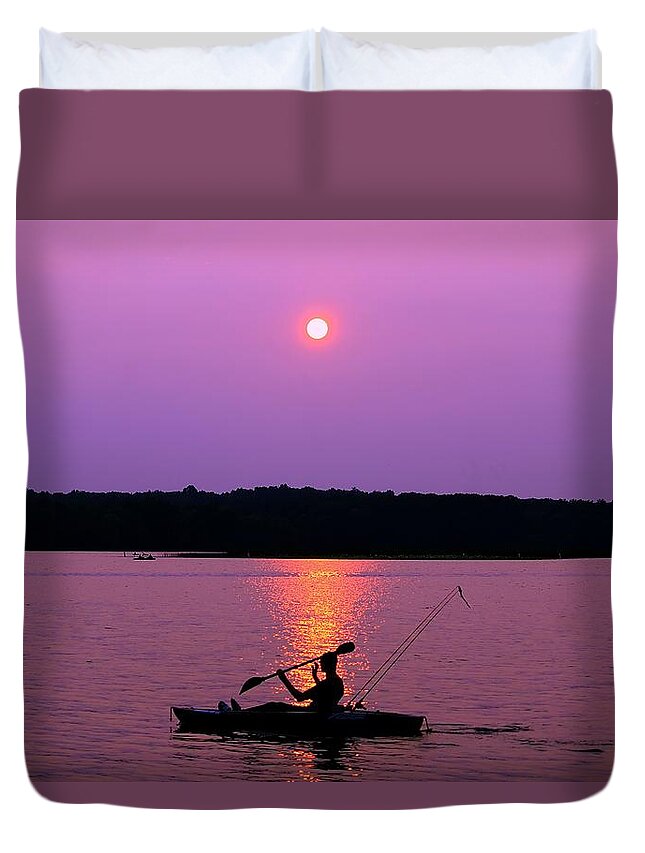 Sunset Duvet Cover featuring the photograph Purple Haze Sunset by Mary Walchuck