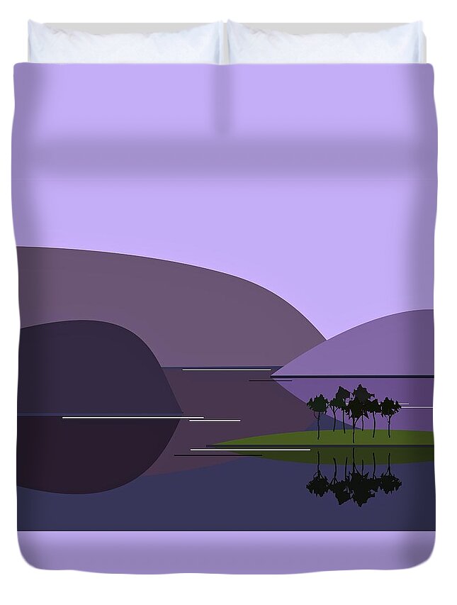 Purple Duvet Cover featuring the digital art Purple Hills by Fatline Graphic Art