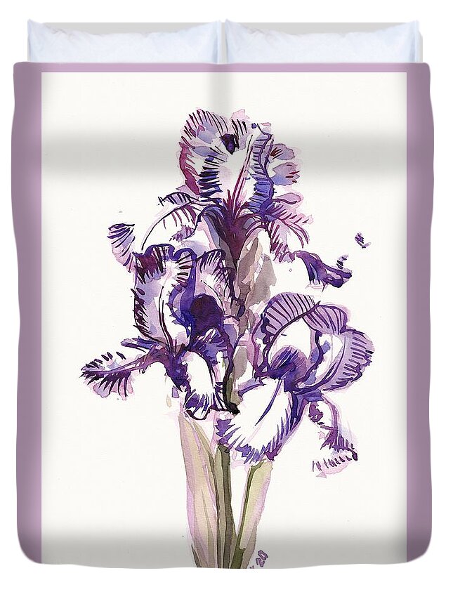 Iris Duvet Cover featuring the painting Purple Iris by George Cret