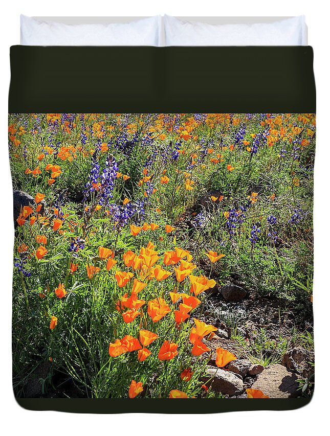 Arizona Duvet Cover featuring the photograph Purple Lupine and Orange Poppies 4 by Dawn Richards