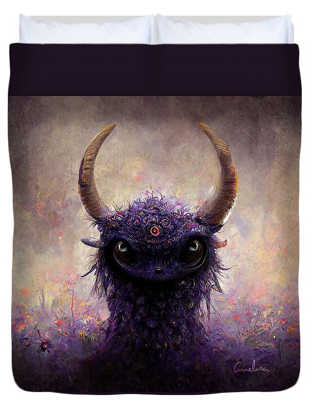 Purple People Eater Duvet Cover featuring the digital art Purple People Eater III by Annalisa Rivera-Franz