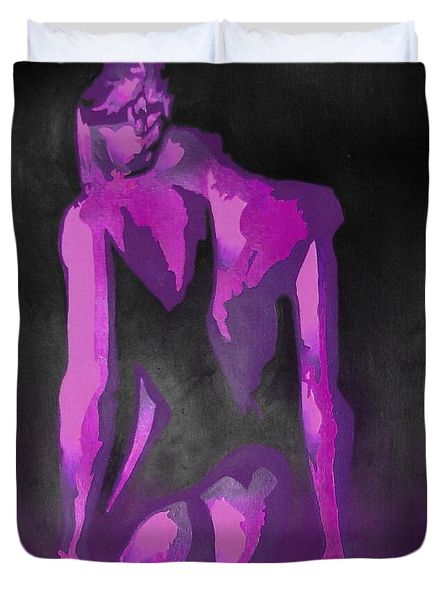 Nudes Duvet Cover featuring the painting Purple Plaits and Panties by Taiche Acrylic Art