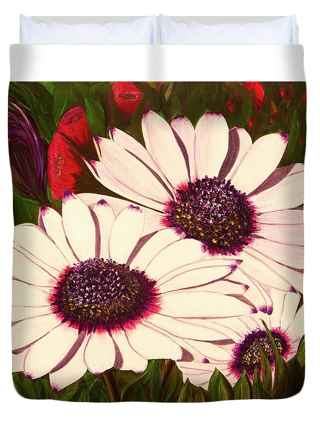 Gerber Daisies Duvet Cover featuring the painting Purple Punch by Donna Manaraze