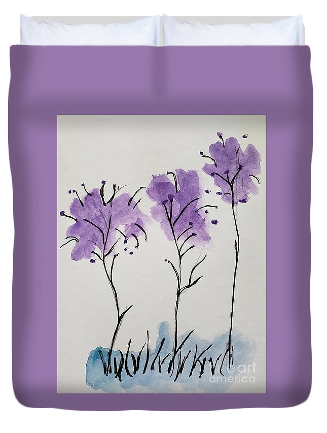  Duvet Cover featuring the painting Purple Trees by Margaret Welsh Willowsilk