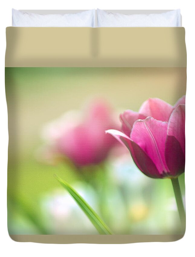 Art Duvet Cover featuring the photograph Purple Tulip Delight by Joan Han