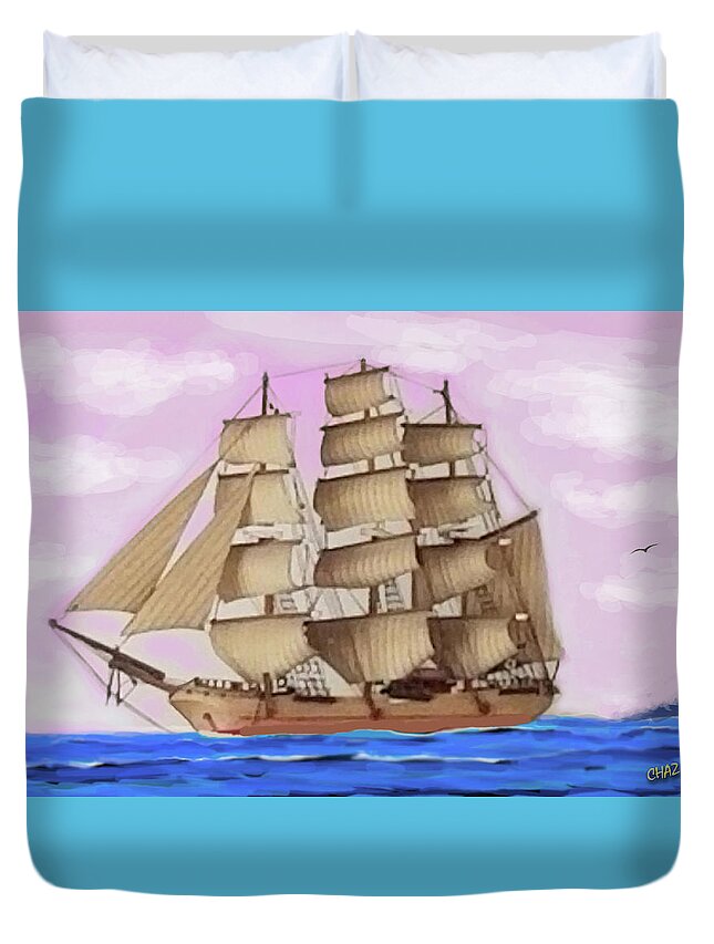 Boats Duvet Cover featuring the painting Putting Out To Sea by CHAZ Daugherty
