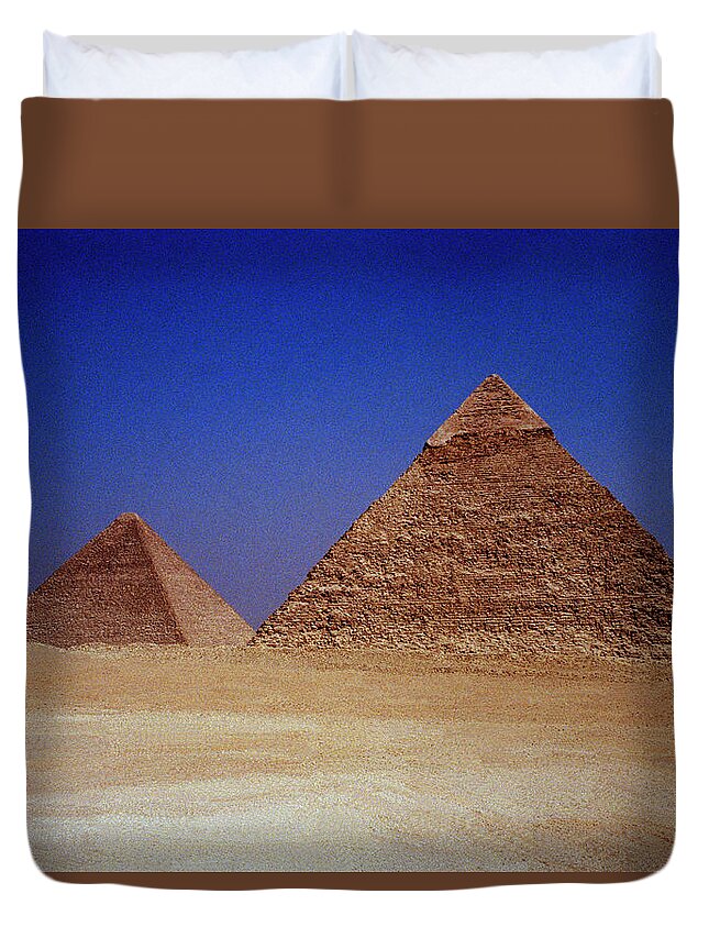 Great Pyramid Duvet Cover featuring the photograph Pyramid of Khafre and The Great Pyramid Cheops by Shaun Higson