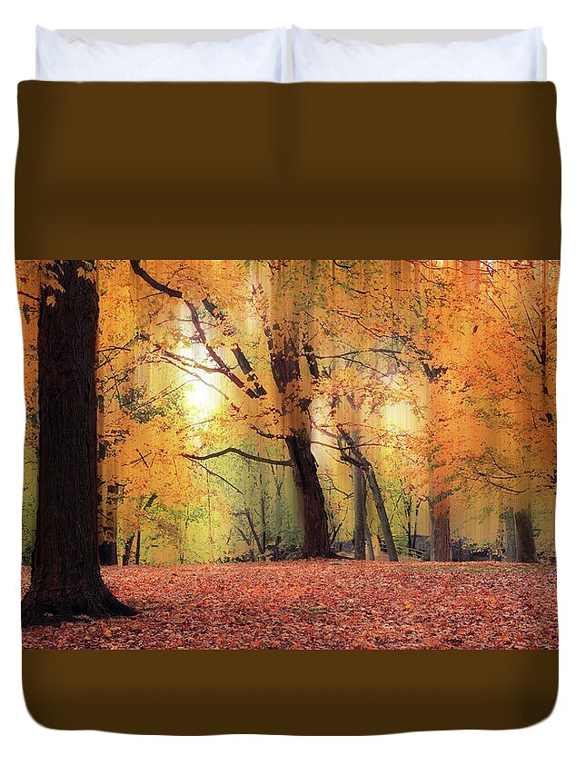 Autumn Duvet Cover featuring the photograph October Woodland Foliage by Jessica Jenney