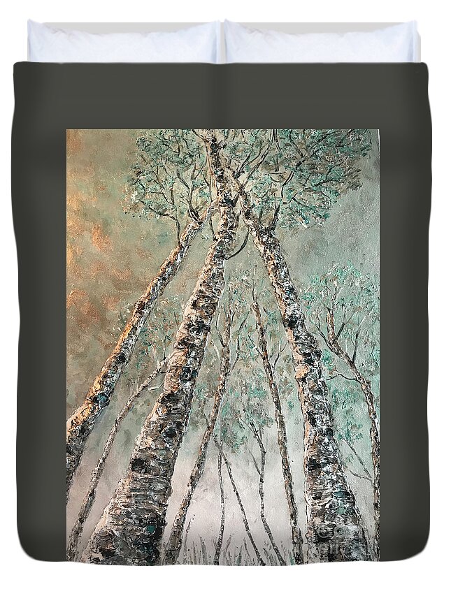 Aspen Duvet Cover featuring the painting Quaking Aspens by Linda Donlin