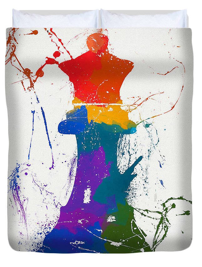 Queen Colorful Chess Piece Painting Duvet Cover featuring the painting Queen Color Splash Chess Painting by Dan Sproul