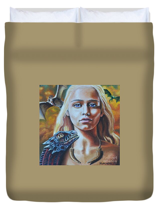 Mother Of Dragons Duvet Cover featuring the painting Queen of Dragons by Ken Kvamme