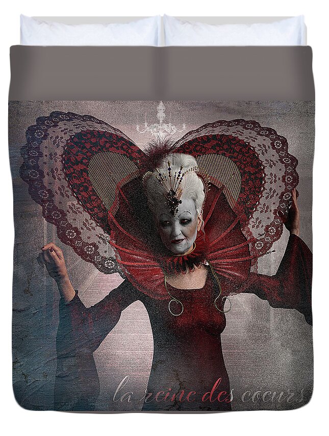 Red Valentine Queen Renaissance Robe Collar Elizabethan Duvet Cover featuring the digital art Queen of Hearts by Alisa Williams