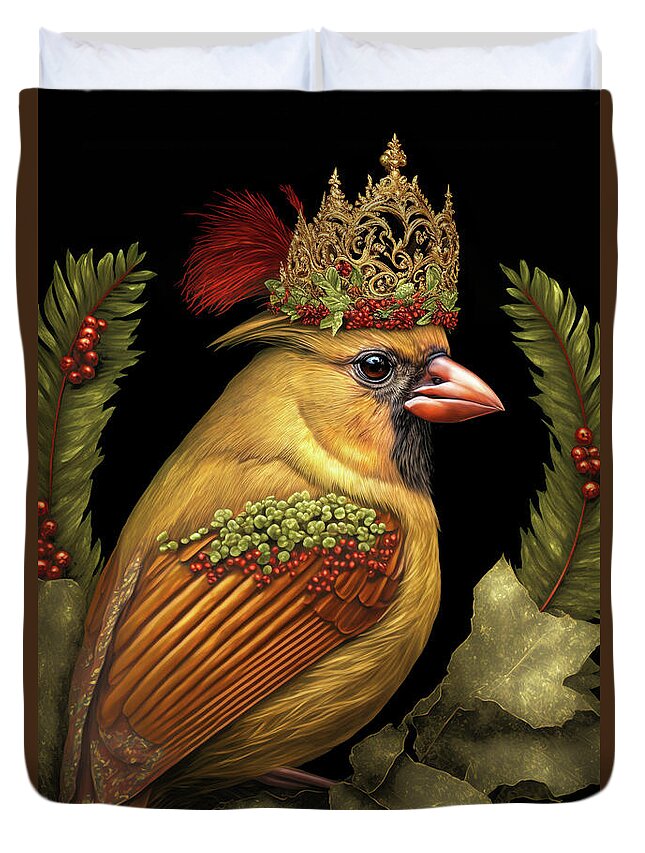 Northern Cardinal Duvet Cover featuring the painting Queen Of The Cardinals by Tina LeCour
